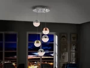 Sphere Integrated LED Dimmable Cluster Drop Ceiling Pendant with Remote Control Chrome, Brass, Copper
