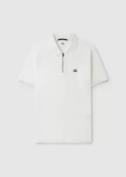 C.P. Company Mens Stretch Piquet Slim Zipped Polo Shirt In Gauze White