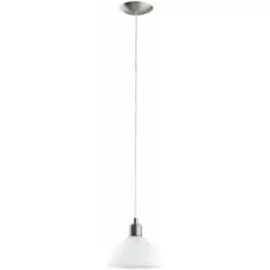 Pendant Light Colour Satin Nickel Shade White Glass Alabaster Bulb E27 1x60W