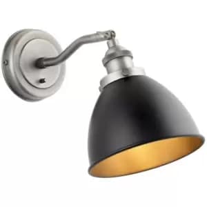 Endon Franklin Metal Wall Lamp, Aged Pewter Plate, Matt Black Paint