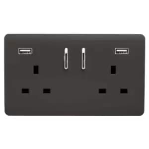 Trendi 2 Gang 13A Socket 2 USB Dark Brown