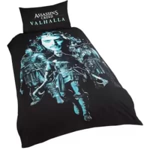 Assassins Creed Valhalla Duvet Cover Set (Double) (Black/Blue)
