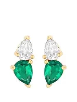 Jon Richard Gold Plated Crystal And Emerald Peardrop Stud Earrings, Yellow Gold, Women