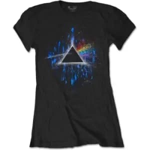 Pink Floyd - Dark Side of the Moon Blue Splatter Ladies XX-Large T-Shirt - Black