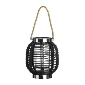 Premier Housewares Large Altar Lantern - Black Wood/Glass/Rope