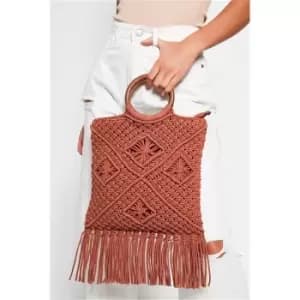 I Saw It First Deep Red Ring Handle Macrame Tassel Bag - Red
