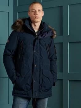 Superdry Premium Down Parka Coat - Navy Size M Men