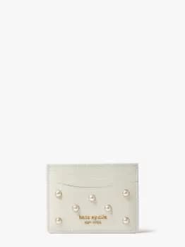 Kate Spade Morgan Pearl Embellished Saffiano Leather Card Holder, Halo White, One Size