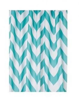 Croydex Chevron Textile Shower Curtain - Aqua