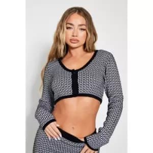 I Saw It First Monogram Knitted Crop Cardigan - Black