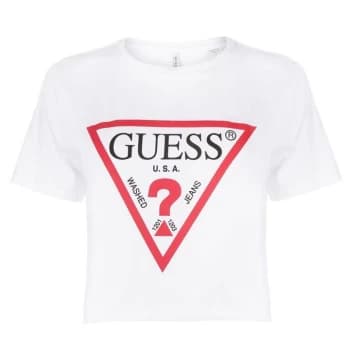 Guess Logo Crop T Shirt - White