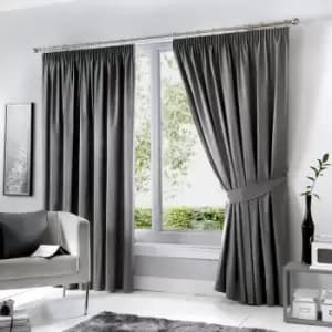 Dijon Blackout Pencil Pleat Lined Curtains, Charcoal, 46 x 90" - Fusion