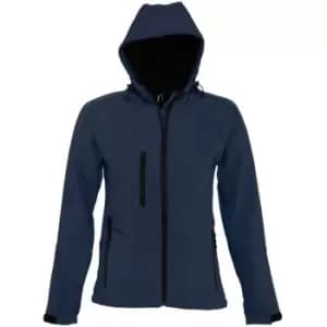 SOLS Womens/Ladies Replay Hooded Soft Shell Jacket (Breathable, Windproof And Water Resistant) (M) (French Navy)