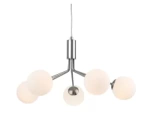 Montana 5 Light Globe Fitting Brushed Steel with Opal White Glass