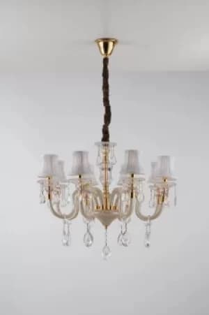 MONET 8 Light Chandeliers with Shades Gold, Crystal With Fabric 73x58cm