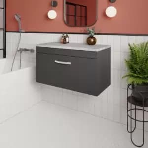 Nuie - Athena Wall Hung 1-Drawer Vanity Unit with Grey Worktop 800mm Wide - Gloss Grey