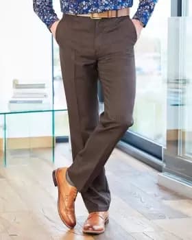 Cotton Traders Mens Flat Front Supreme Trousers in Brown