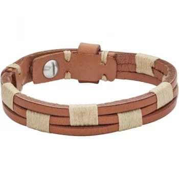 Mens Fossil Stainless Steel & Leather Bracelet