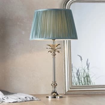 Freya Table Lamp Polished Nickel Plate & Fir Silk 1 Light IP20 - E27