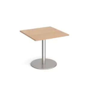 Monza square dining table with flat round brushed steel base 800mm - beech