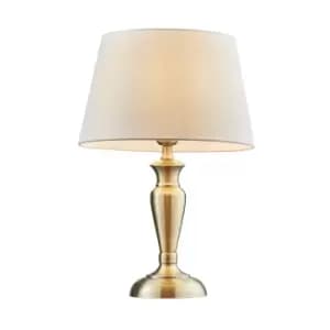 Table Lamp Antique Brass & Pale Grey Cotton 60W E27 Base & Shade e10518