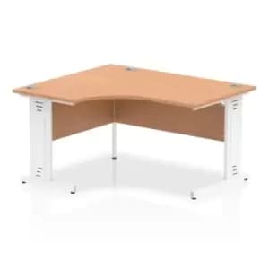 Impulse 1400mm Left Hand Crescent Desk Oak Top White Cable Managed Leg