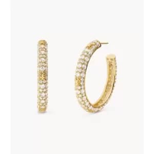 Michael Kors Womens 14K -Plated Sterling Silver Pav Logo Hoop Earrings - Gold