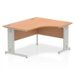 Impulse 1400mm Right Crescent Desk Oak Top Silver Cable Managed Leg
