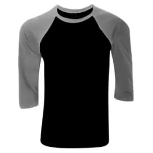 Canvas Mens 3/4 Sleeve Baseball T-Shirt (2XL) (Black/ Deep Heather Grey)