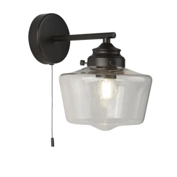 School House 1 Light Wall Light , Black, Opal Glass IP44