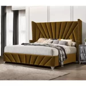 Envisage Trade - The Premiere Upholstered Beds - Plush Velvet, Small Double Size Frame, Mustard - Mustard