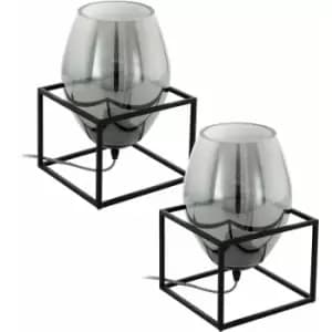 2 pack Table Lamp Colour Black Shade Black Transparent Smoked Glass E27 1x40W