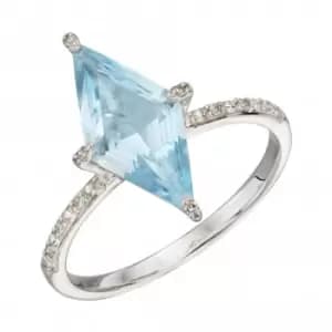 9ct Kite Shape Blue Topaz In White Gold Ring