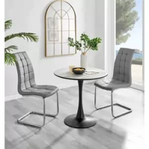 Furniture Box Elina White Marble Effect Round Dining Table and 2 Grey Murano Chairs