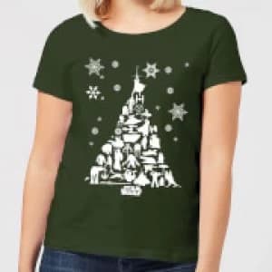 Star Wars Character Christmas Tree Womens Christmas T-Shirt - Forest Green - L