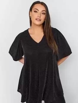 Yours Yours Pleat Swing Angel Sleeve Top - Par, Black, Size 16, Women