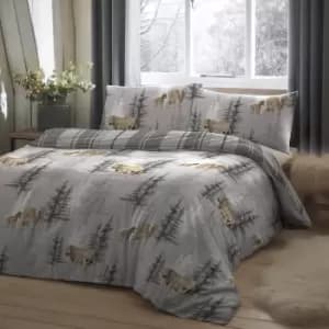 Dream and Drapes Lodge Shetland Pony Charcoal 100% Brushed Cotton Duvet Cover Set Charcoal/White/Brown
