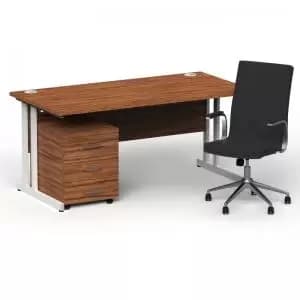 Impulse 1600800 White Cant Desk Walnut 3 Dr Mobile Ped & Ezra
