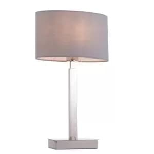 Table Lamp Chrome & Grey Fabric 60W E27 Bedside Light Base & Shade e10460