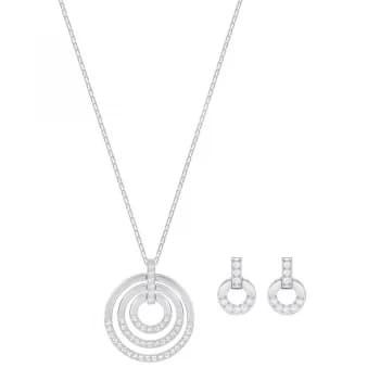 Ladies Swarovski Silver Plated Circle Earring & Necklace Set