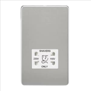 KnightsBridge Screwless Brushed Chrome Shaver Socket Dual Voltage 115/230V - White Insert