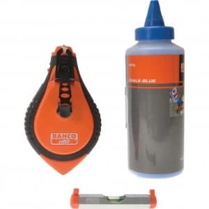 Bahco Blue Chalk Line Reel with Blue Chalk Refill and Line Level 30m / 100ft