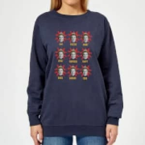 Elf Faces Womens Christmas Sweatshirt - Navy - L