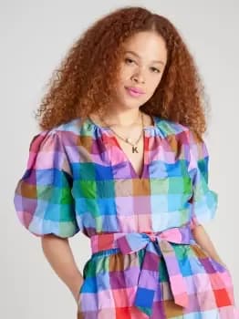 Kate Spade Madras Tie, Neck Top, Blue Multi, S (Uk 8,10)