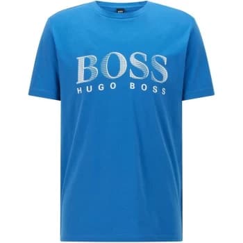 Hugo Boss Crew Neck Large Logo T-Shirt Open Blue Size S Men