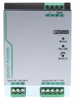 Phoenix Contact QUINT-PS/1AC/48DC/10 Switch Mode DIN Rail Power Supply 85 264V ac Input, 48V dc Output, 10A