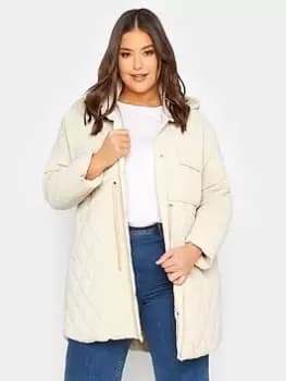 Yours Shirred Waist Padded Jacket Natural, Natural, Size 16, Women
