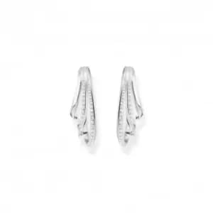 Sterling Silver Wave White Stones Hoop Earrings H2230-051-14