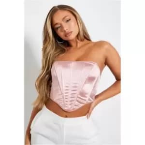 I Saw It First Satin Boned Dipped Hem Corset Top - Pink
