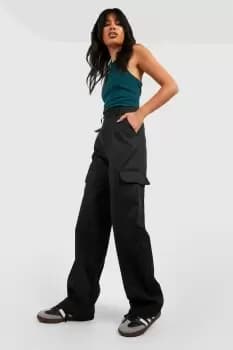 High Waisted Straight Leg Cargo Trousers